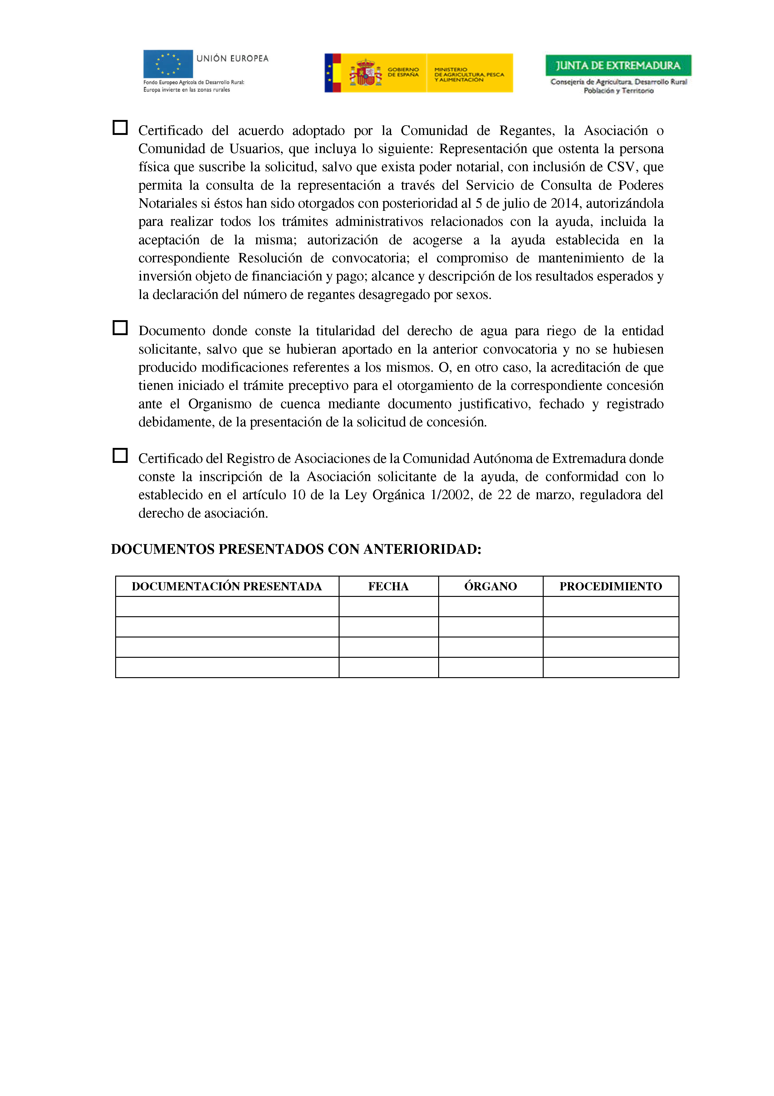 ANEXO I SOLICITUD DE AYUDAS PARA LA MEJORA DE LA GESTION INTEGRAL DE LAS COMUNIDADES DE REGANTES DE EXTREMADURA PAG.2