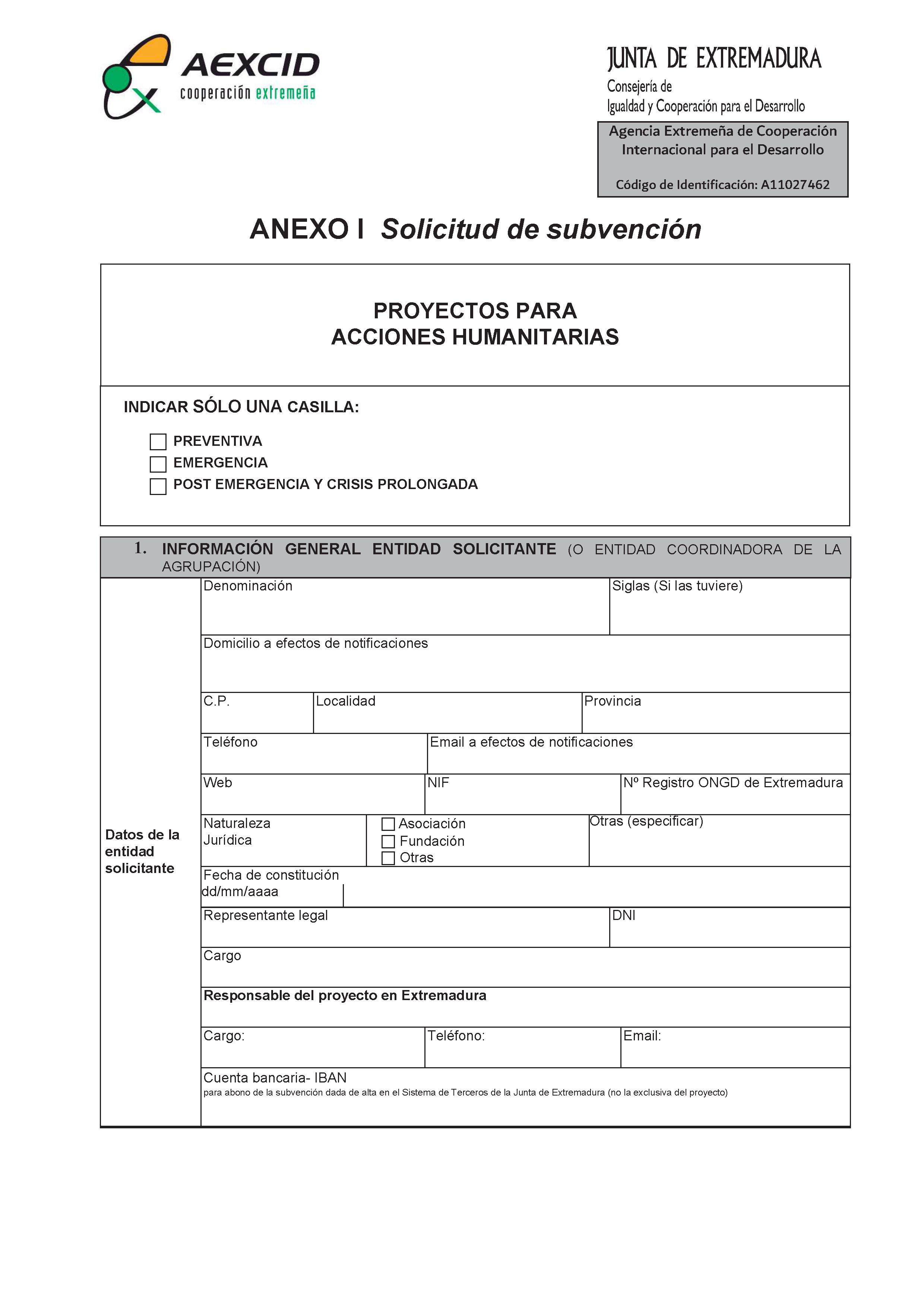 ANEXO I SOLICITUD DE SUBVENCION Pag 1