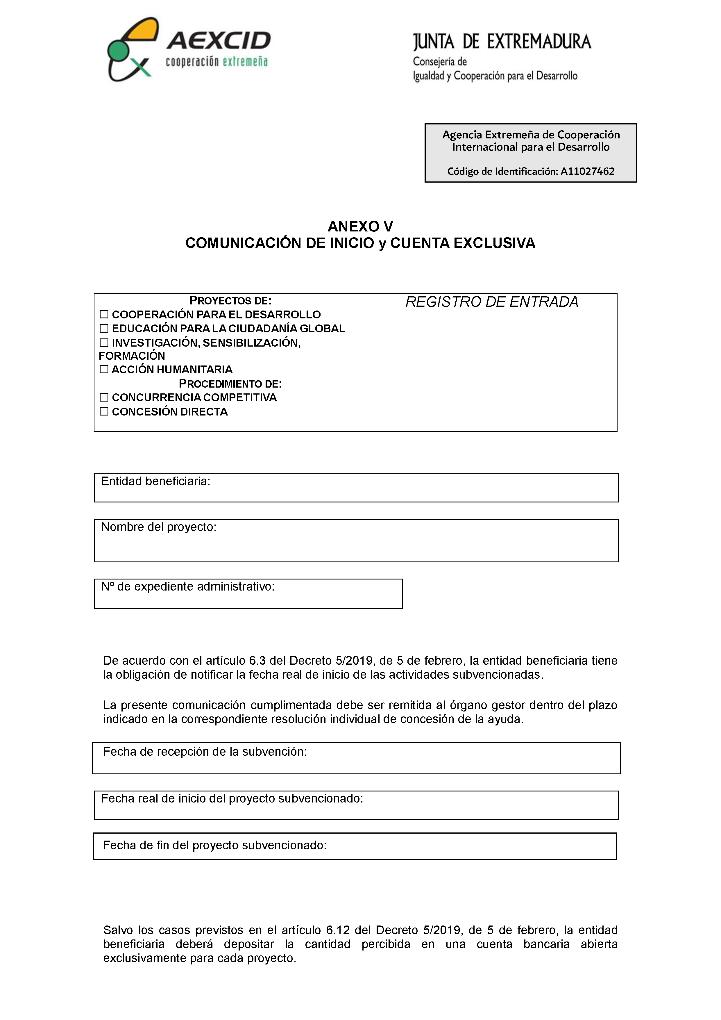 ANEXO V COMUNICACIÓN DE INICIOy CUENTA EXCLUSIVA PAG.1