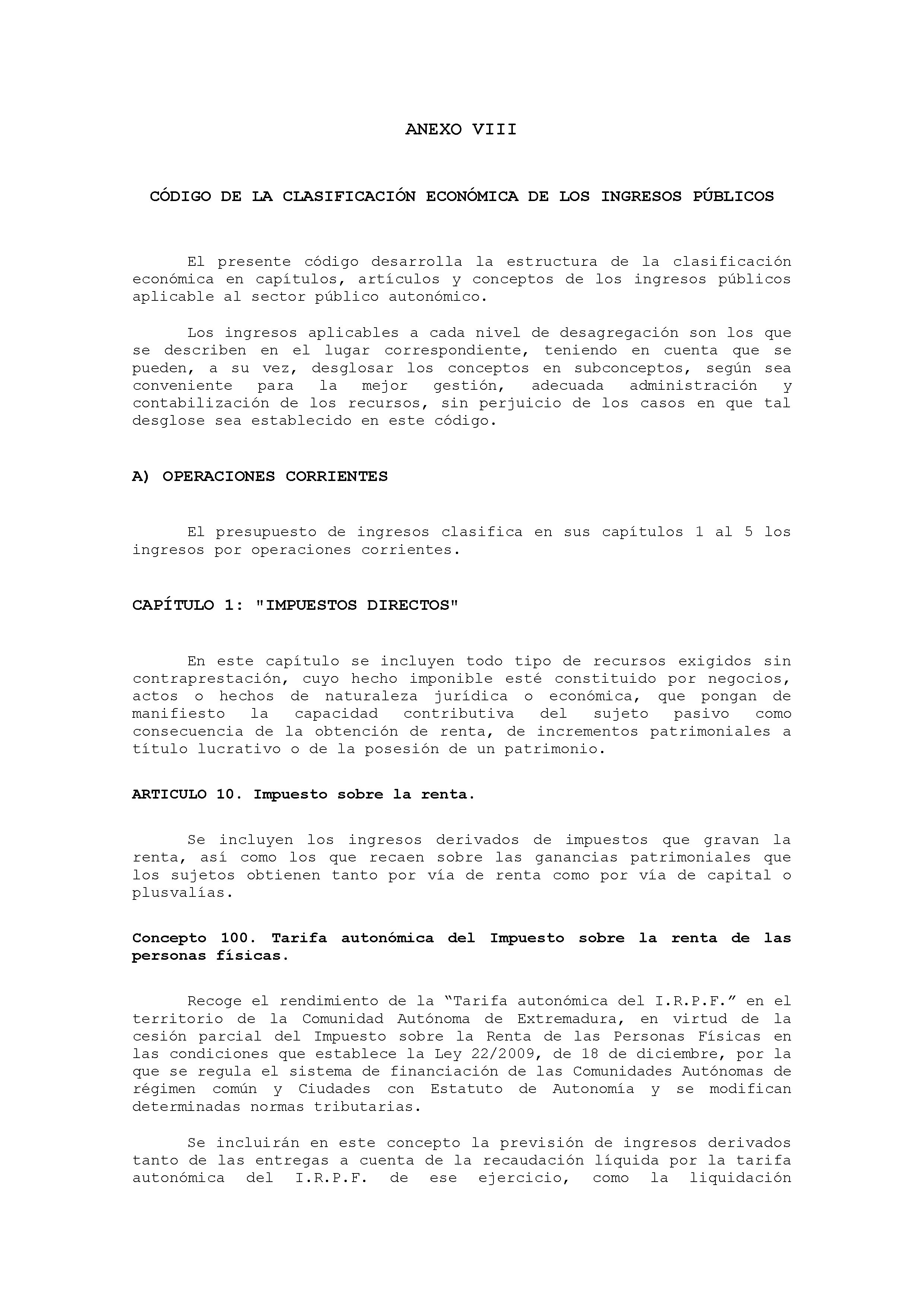 ANEXO VIII CÓDIGO DE LA CLASIFICACIÓN ECONÓMICA DE LOS INGRESOS PÚBLICOS Pag 1