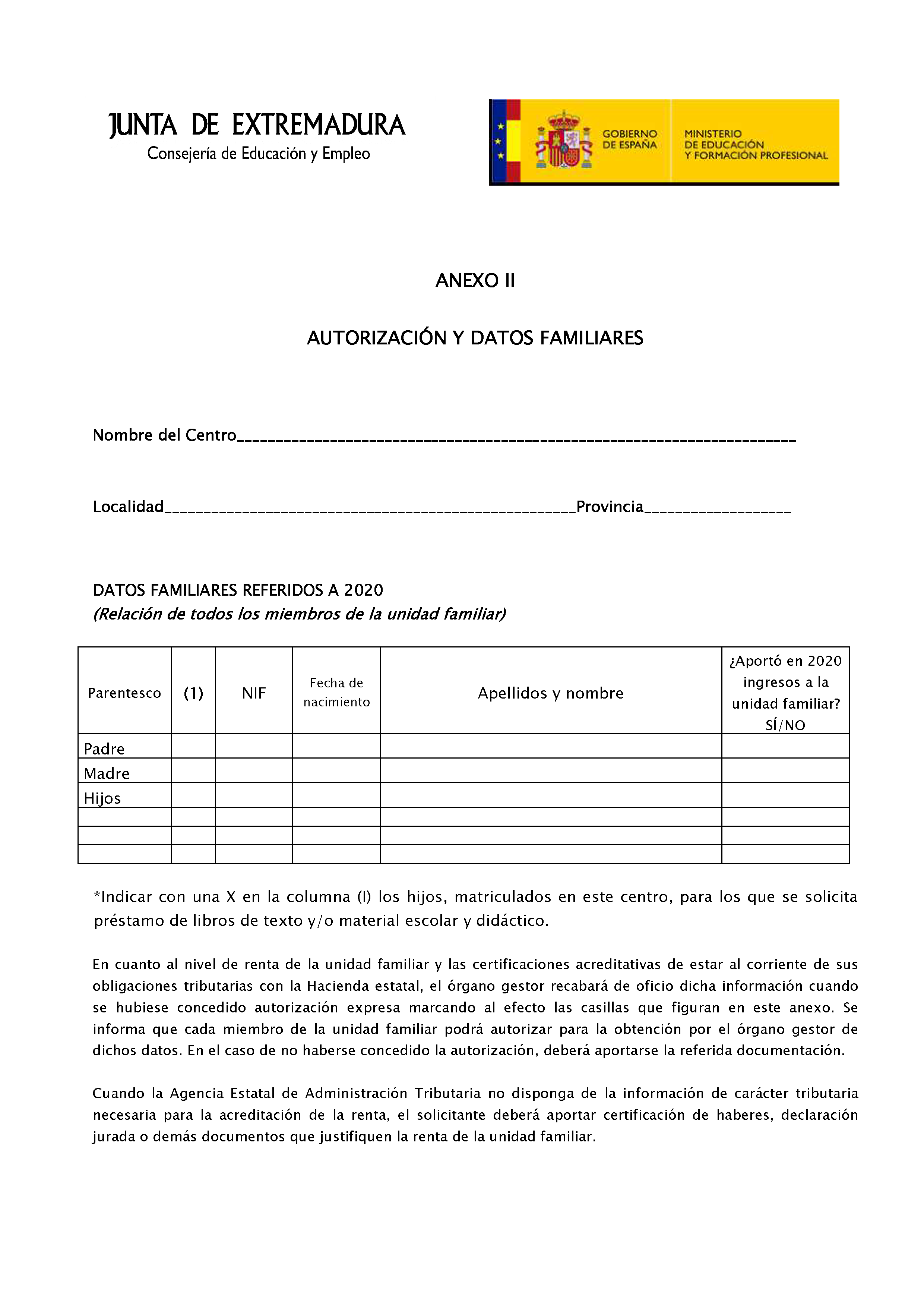 ANEXO II AUTORIZACION Y DATOS FAMILIARES PAG. 2