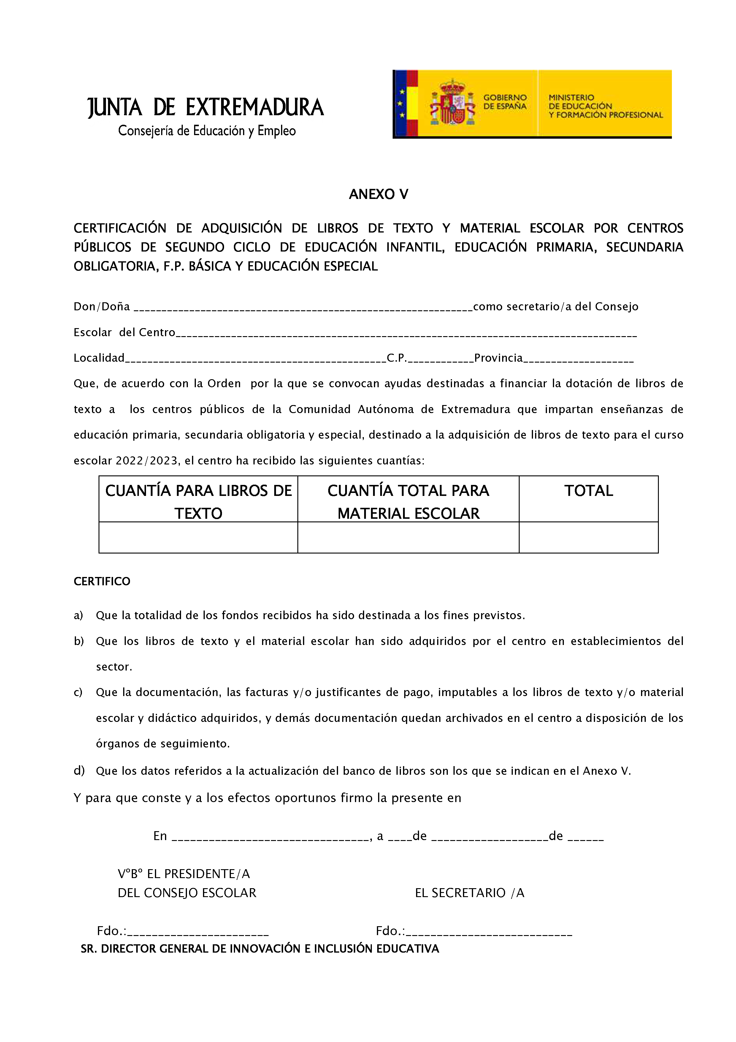 ANEXO V CERTIFICACION DE ADQUISICION DE LIBROS DE TEXTO Y MATERIAL ESCOLAR PAG. 6