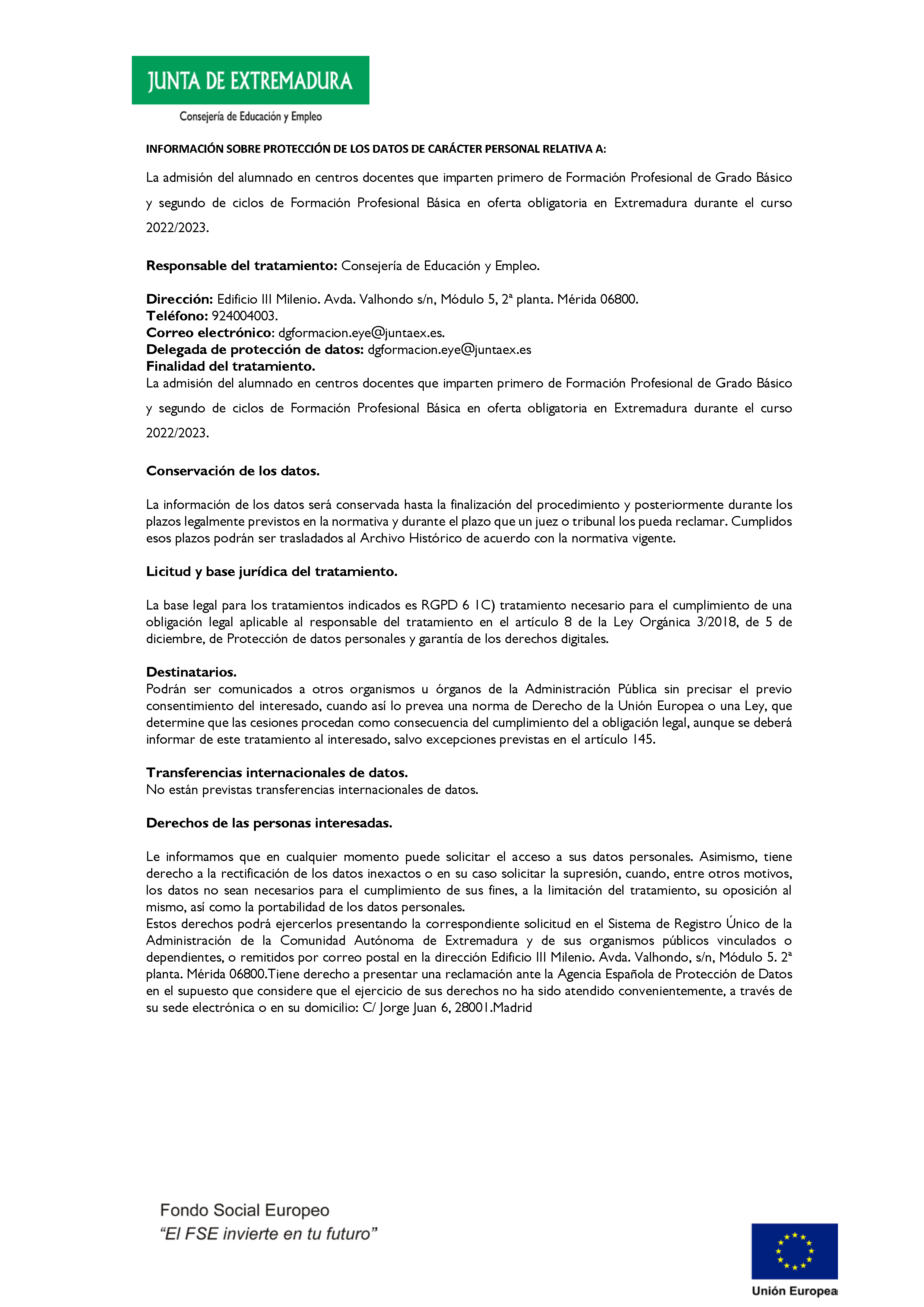 ANEXO XII OFERTA DE FORMACION PROFESIONAL DE GRADO BASICO PARA EXTREMADURA Pag 16