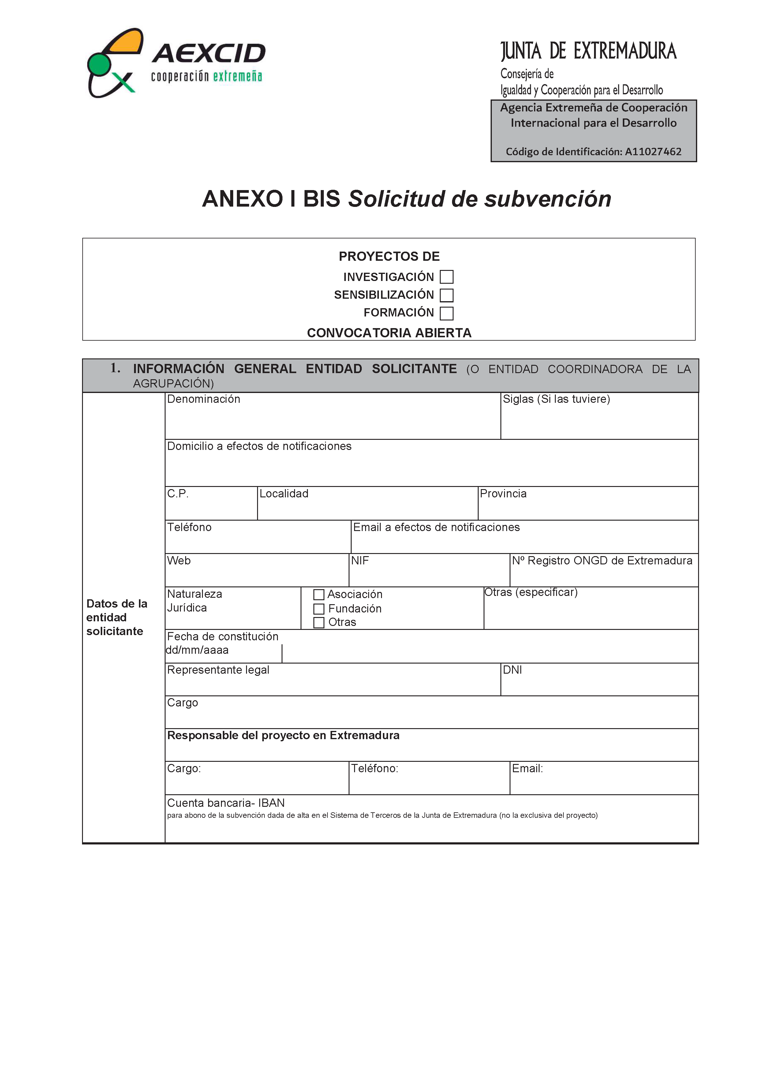 ANEXO I BIS SOLICITUD DE SUBVENCION Pag 1
