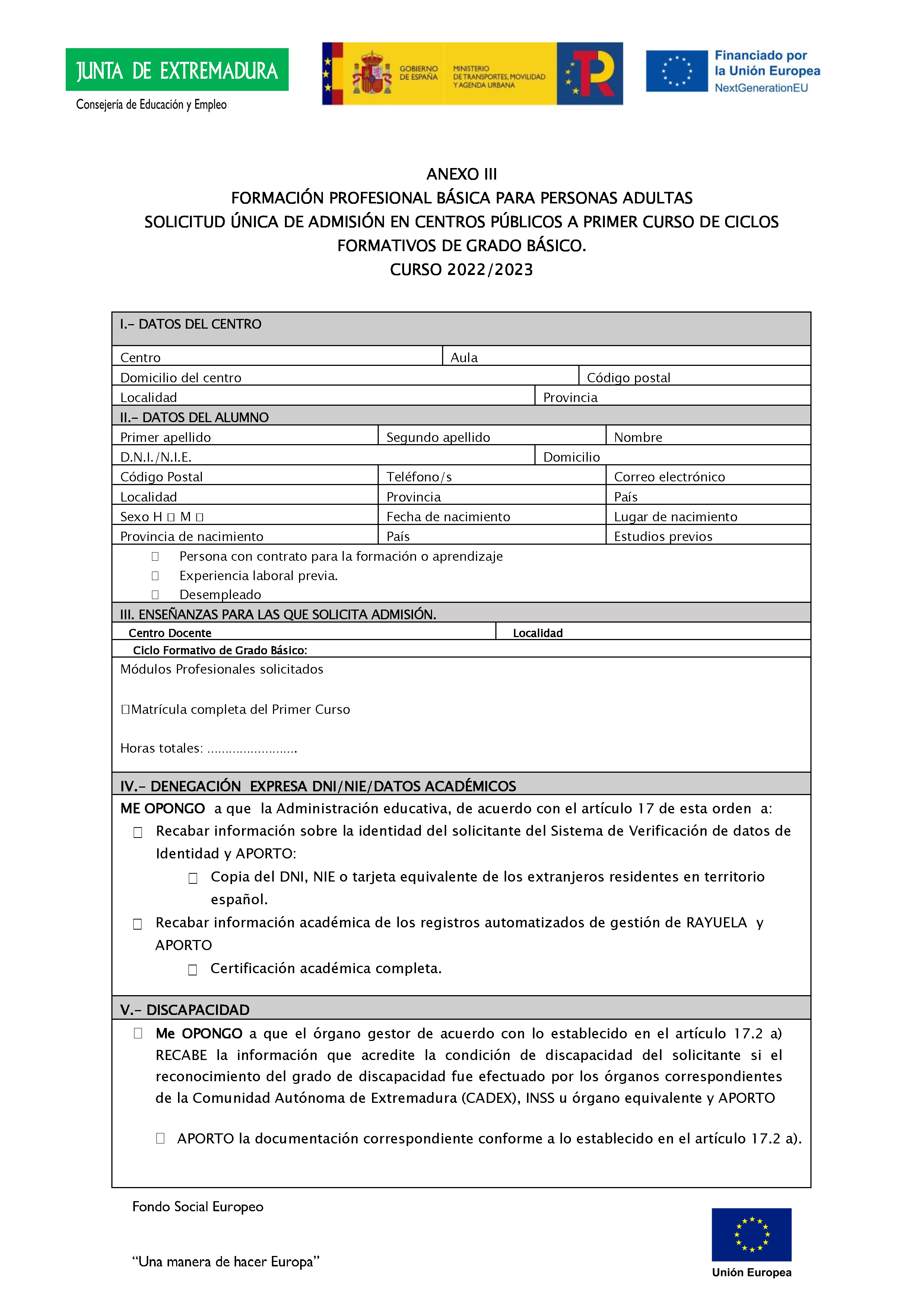 ANEXO IFORMACIÓN PROFESIONAL BÁSICA// CICLOS FORMATIVOS DE GRADO BÁSICO PARA PERSONAS ADULTAS Pag 3