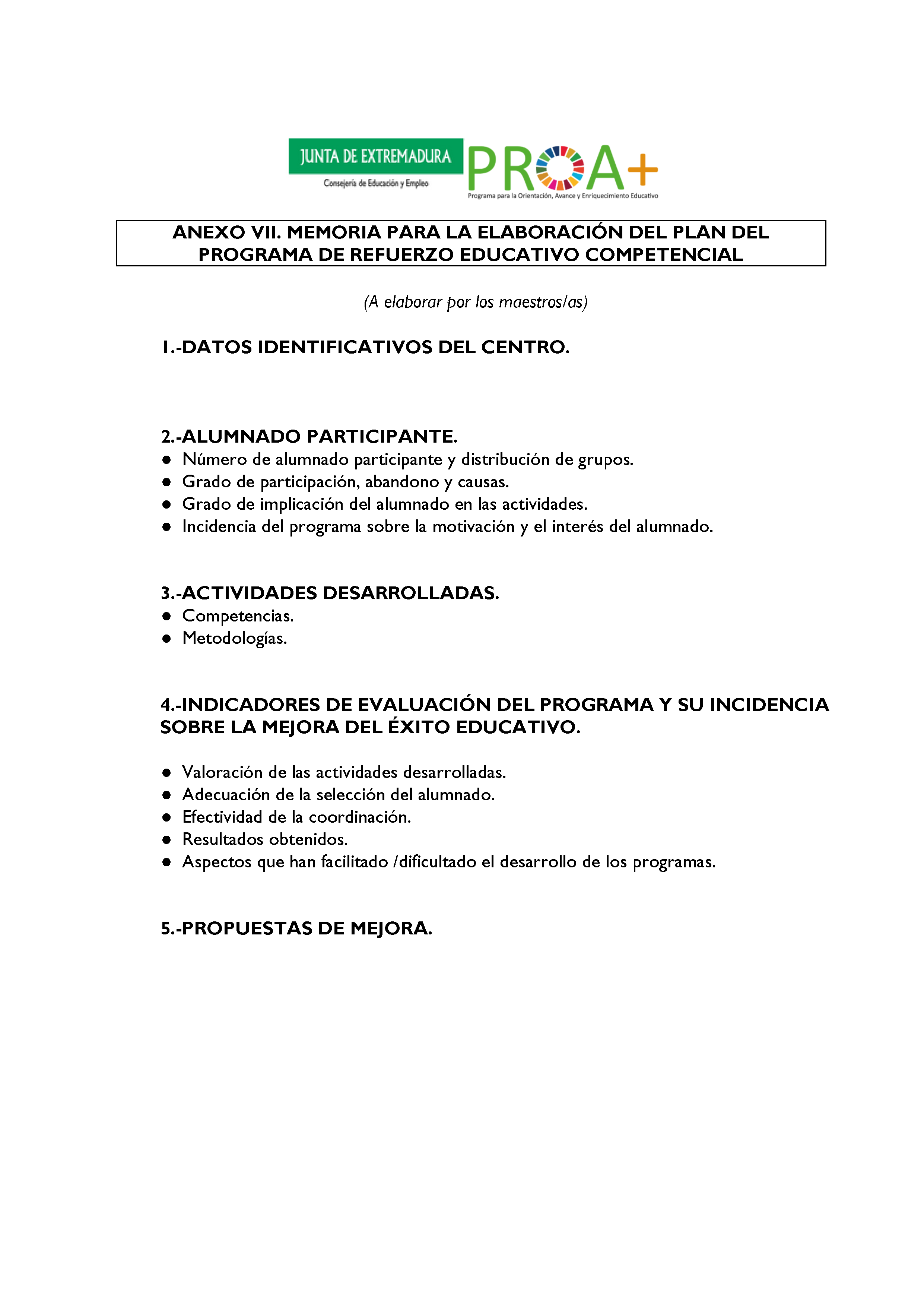 ANEXO I. ORGANIZACIÓN Y FUNCIONAMIENTO DE LOS PROGRAMAS DE REFUERZO EDUCATIVO COMPETENCIAL. Pag 10