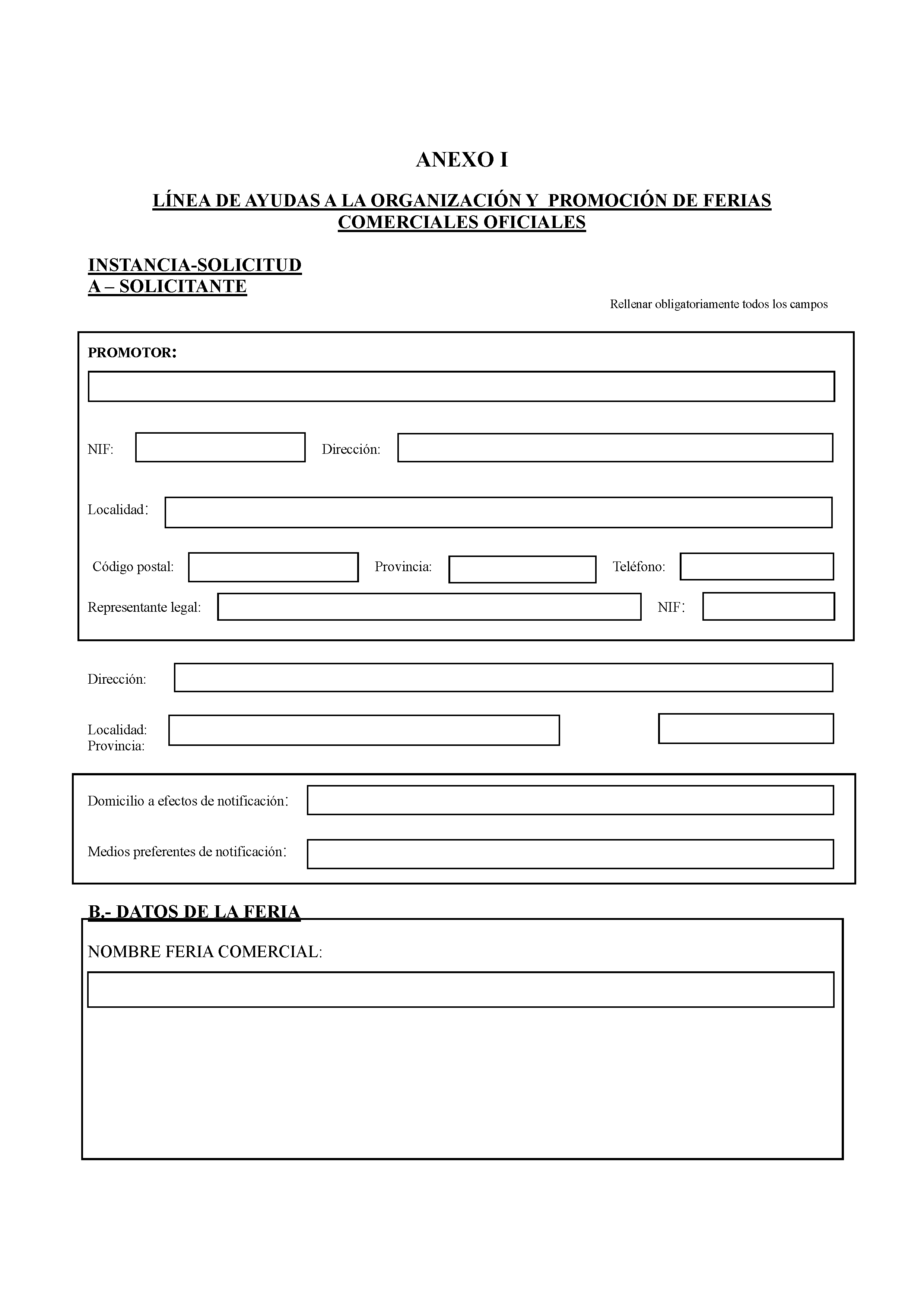 ANEXO I LINEA DE AYUDAS A LA ORGANIZACION Y PROMOCION DE FERIAS COMERCIALES OFICIALES Pag 1
