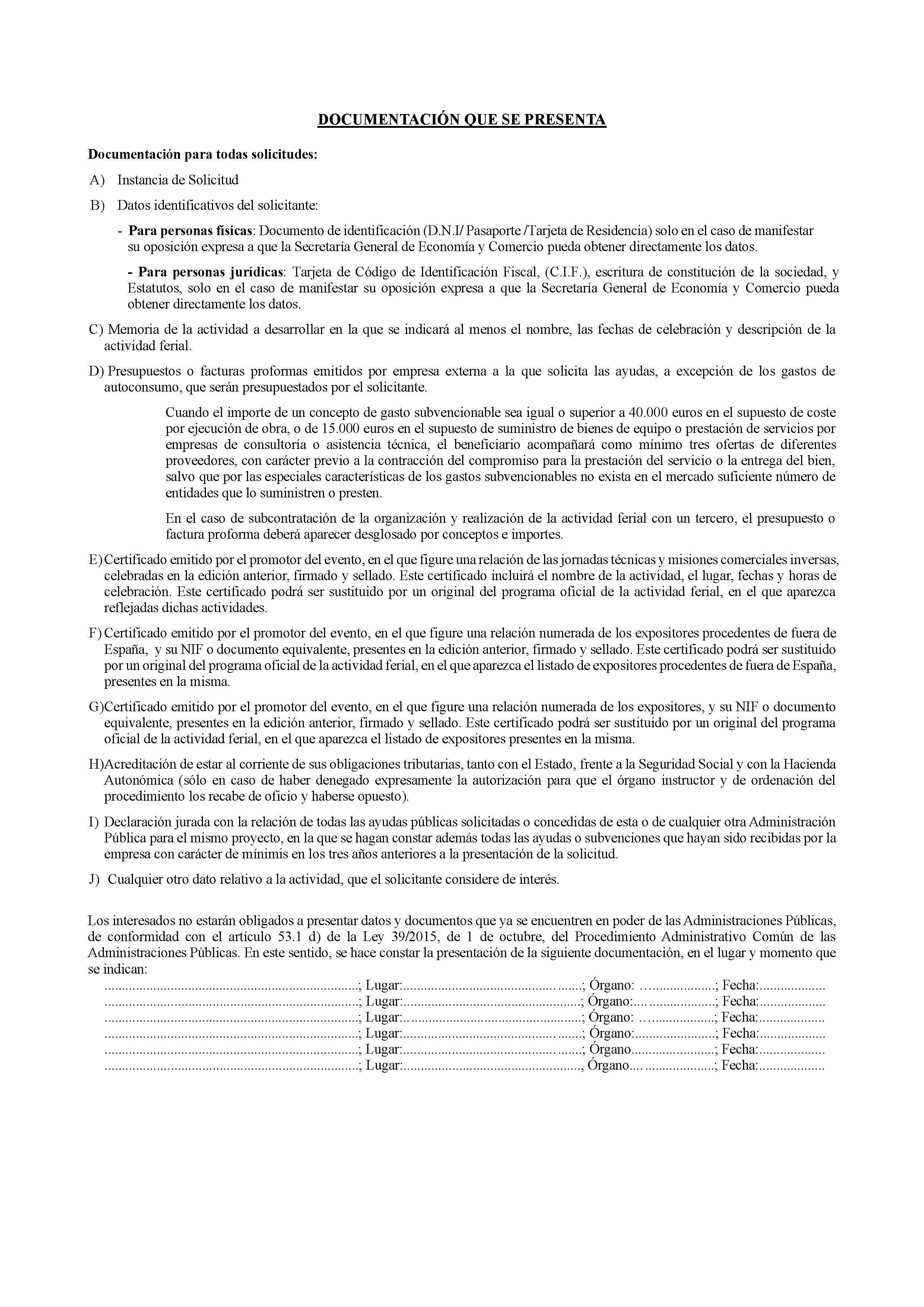 ANEXO I LINEA DE AYUDAS A LA ORGANIZACION Y PROMOCION DE FERIAS COMERCIALES OFICIALES Pag 9