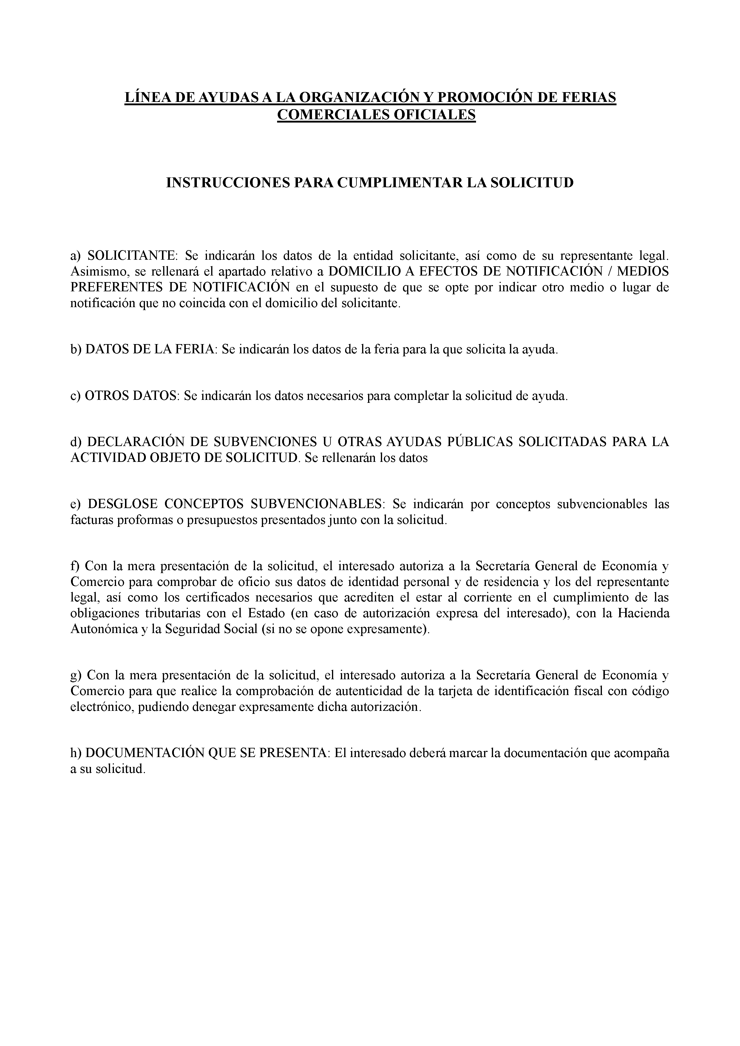 ANEXO I LINEA DE AYUDAS A LA ORGANIZACION Y PROMOCION DE FERIAS COMERCIALES OFICIALES Pag 10