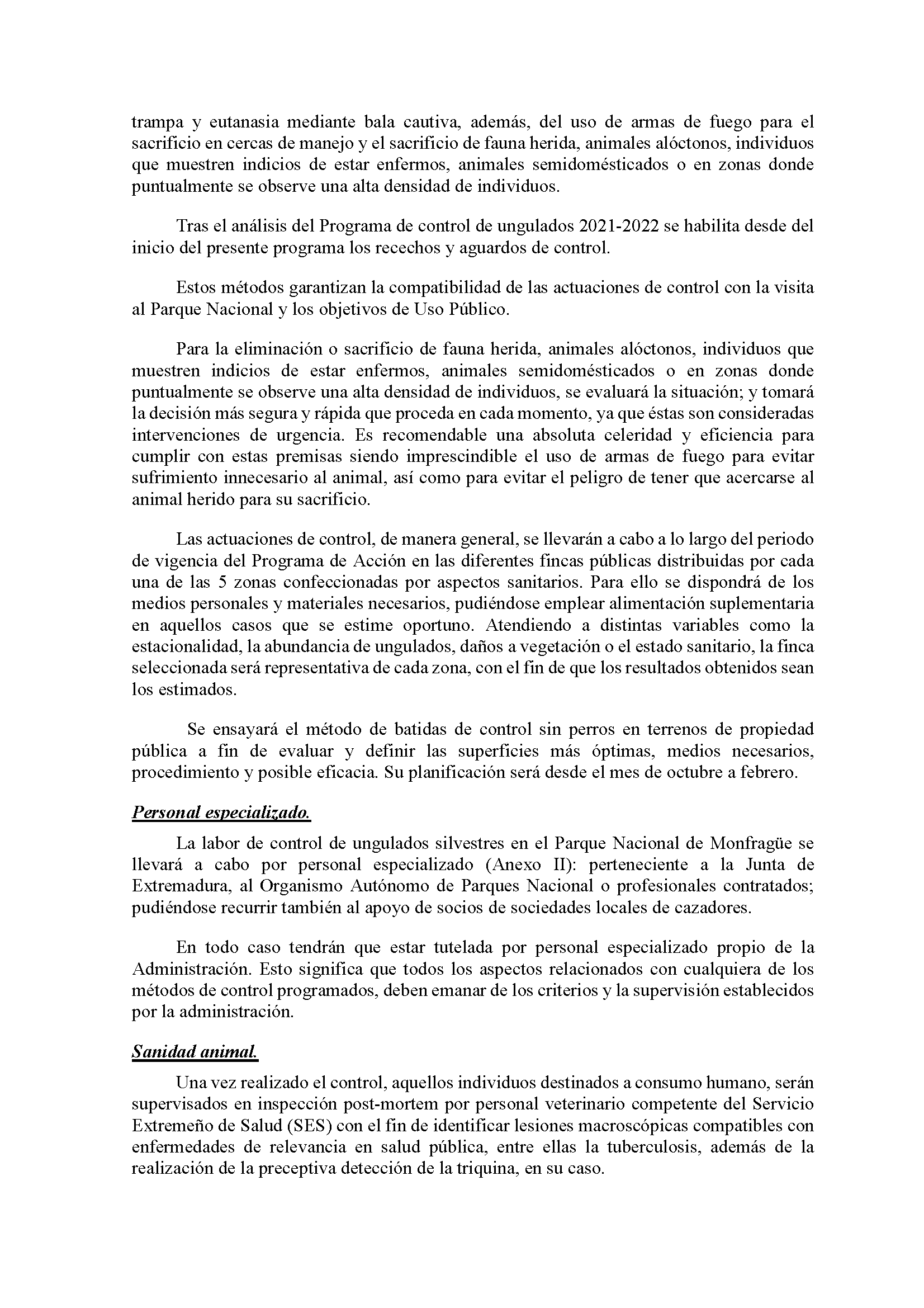 PROGRAMA DE ACCION SELECTIVA DE LAS POBLACIONES DE UNGULADOS SILVESTRES EN EL PARQUE NACIONAL DE MONFRAGUE 2022-2023 Pag 9