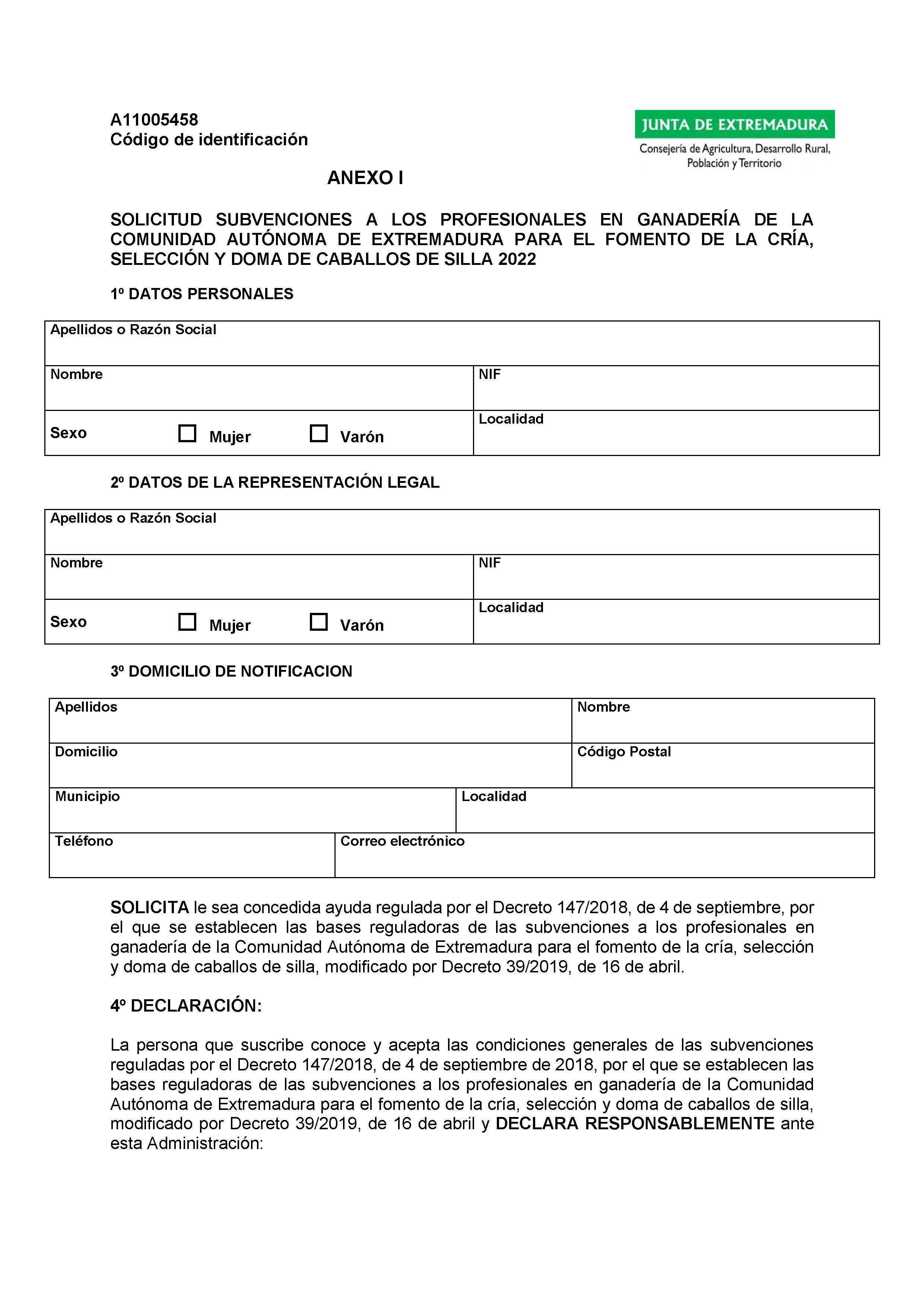 ANEXO I SOLICITUD SUBVENCIONES A LOS PROFESIONALES EN GANADERIA DE LA COMUNIDAD AUTONOMA DE EXTREMADURA Pag 1