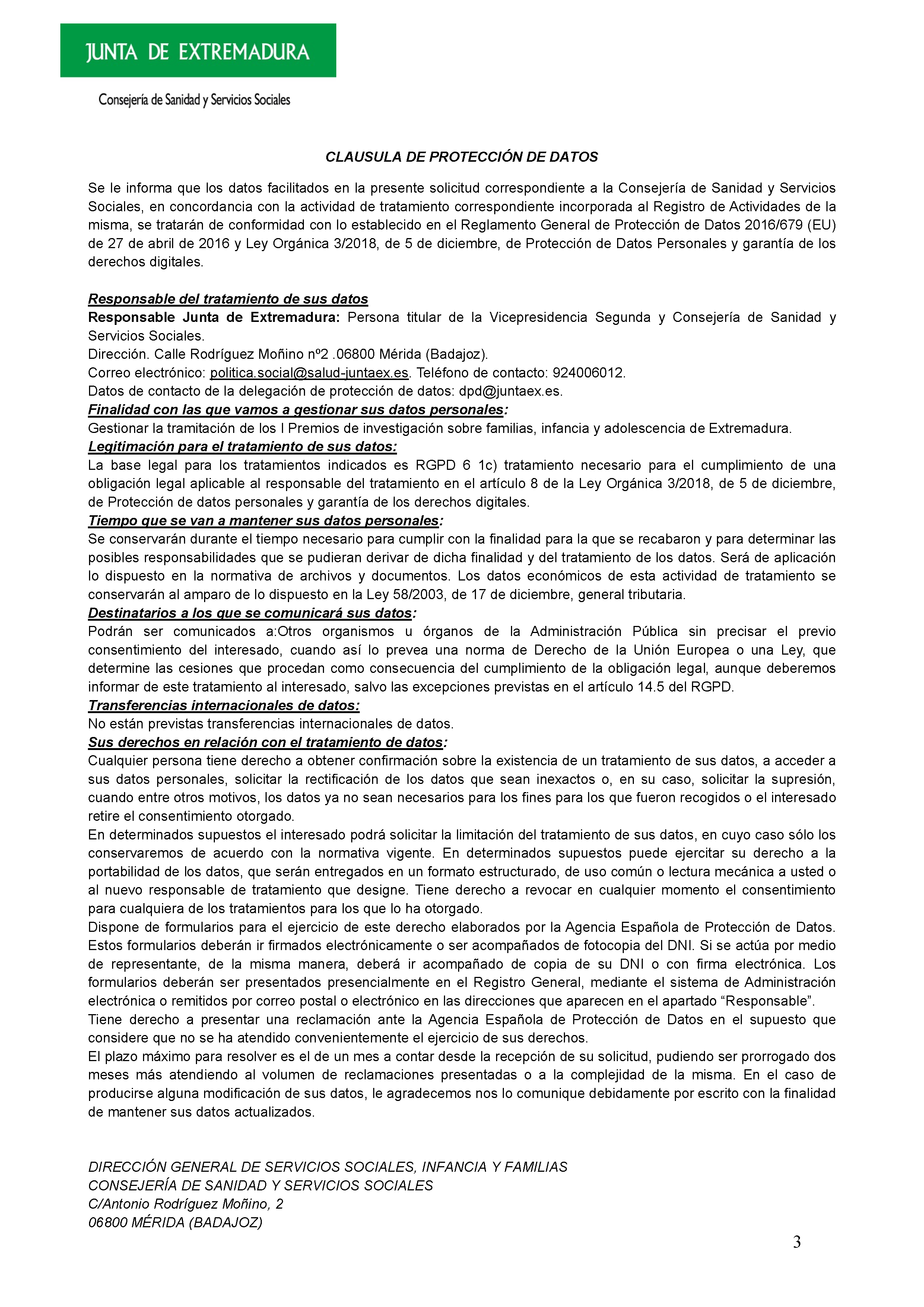 ANEXO I - I PREMIOS DE INVESTIGACION SOBRE FAMILIAS, INFANCIA Y ADOLESCENCIA DE EXTREMADURA PAG.1