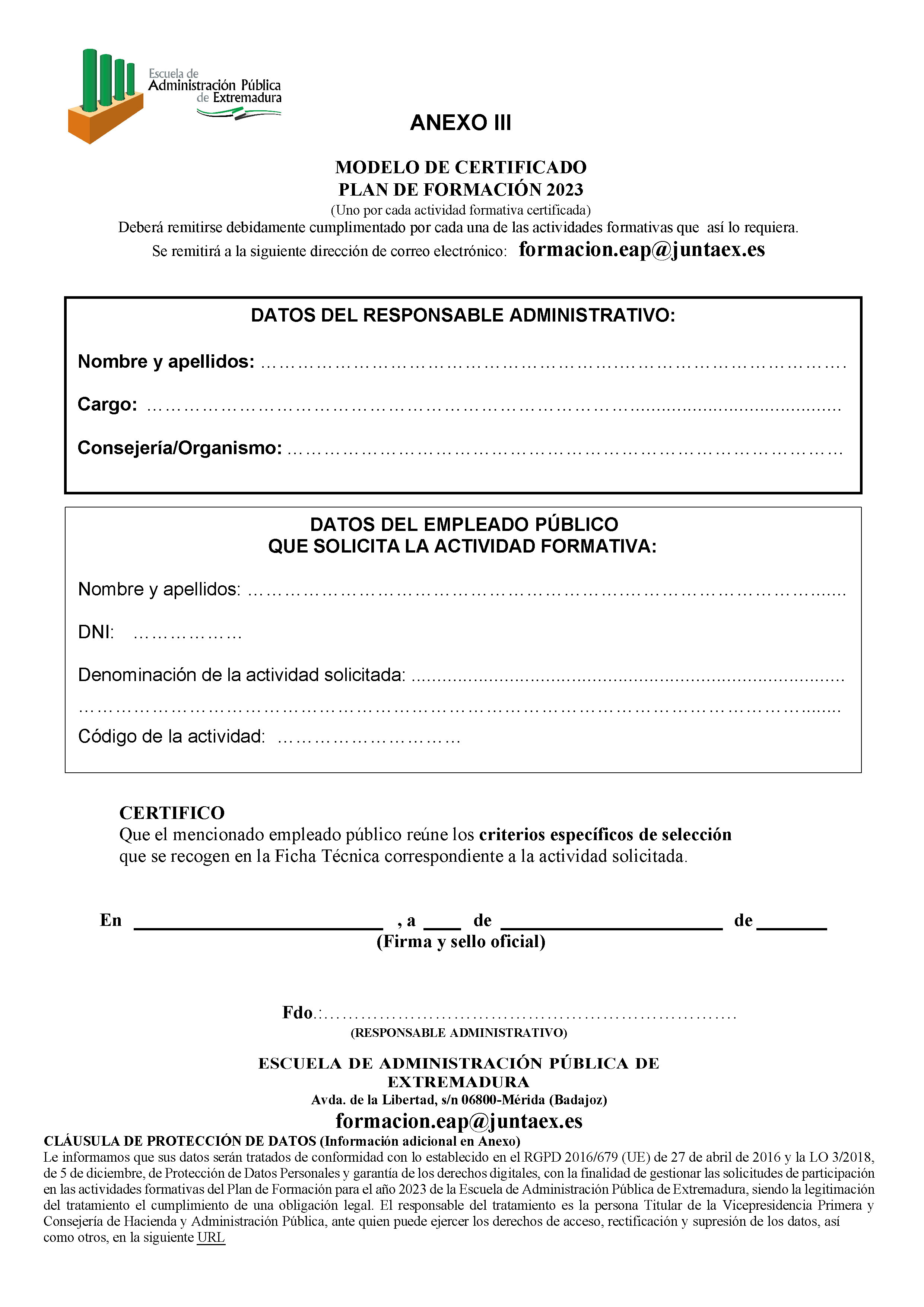 ANEXO III MODELO DE CERTIFICADO Pag 1
