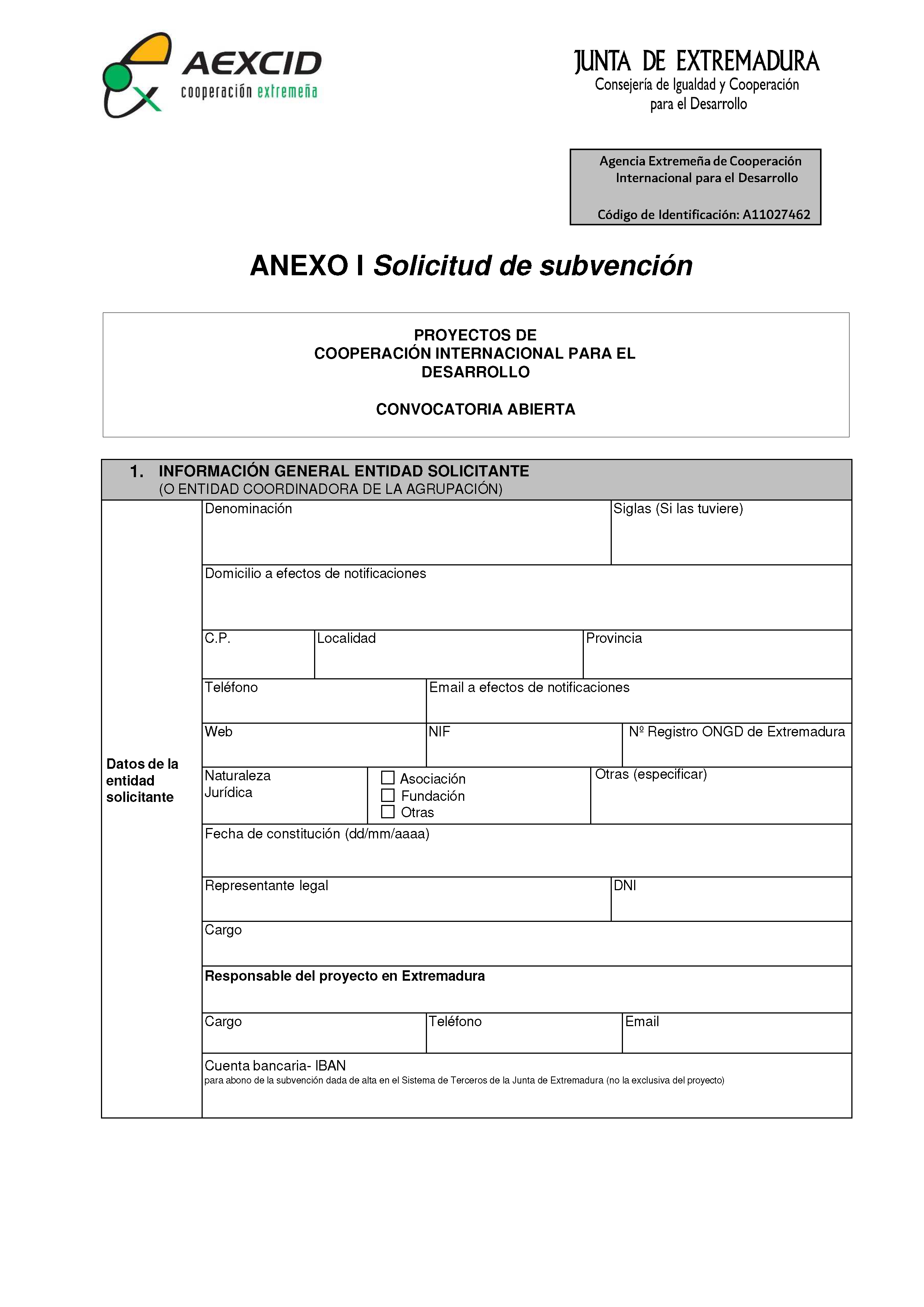 ANEXO I SOLICITUD DE SUBVENCION Pag 1