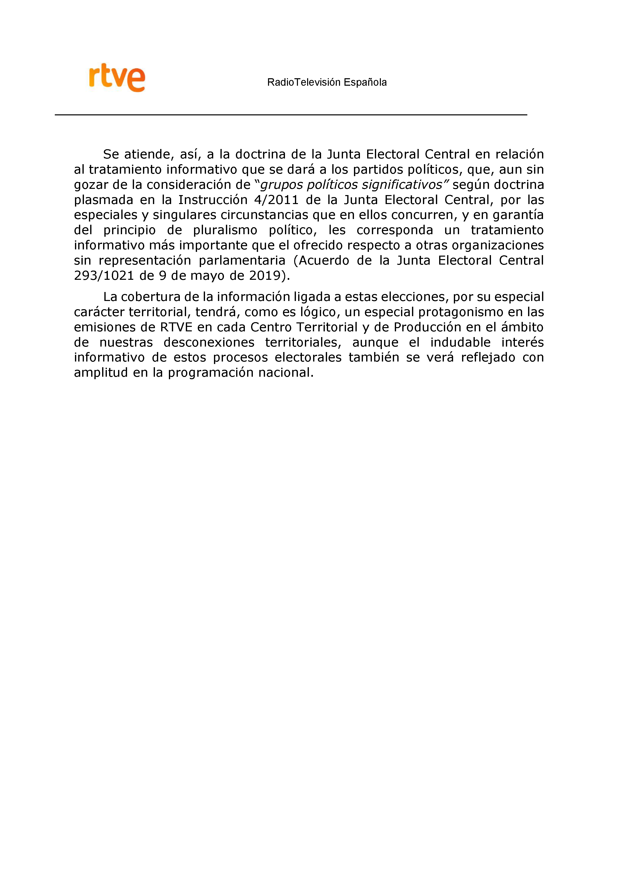 PLAN DE COBERTURA INFORMATIVA RTVE en Extremadura ELECCIONES MUNICIPALES Y AUTONÓMICAS Pag 4
