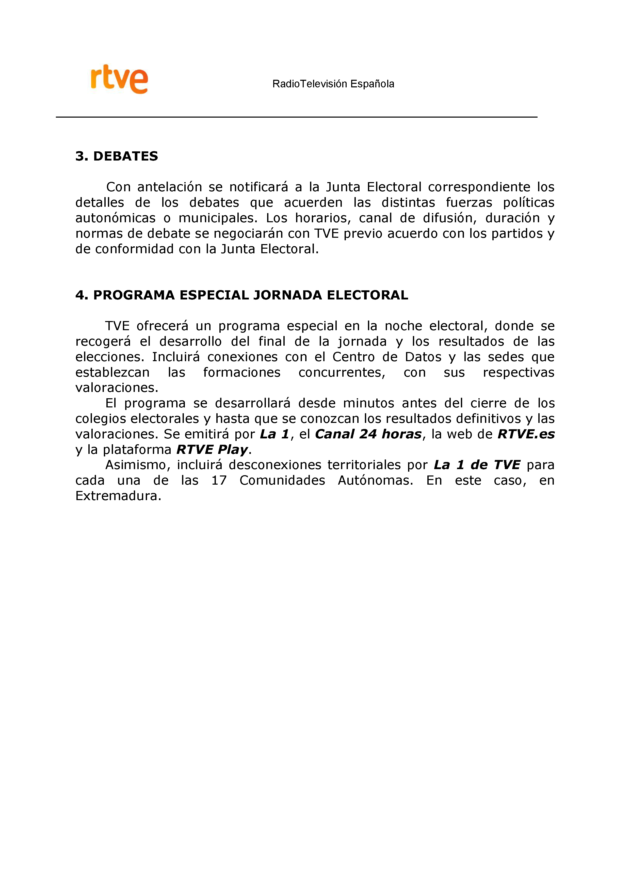 PLAN DE COBERTURA INFORMATIVA RTVE en Extremadura ELECCIONES MUNICIPALES Y AUTONÓMICAS Pag 8