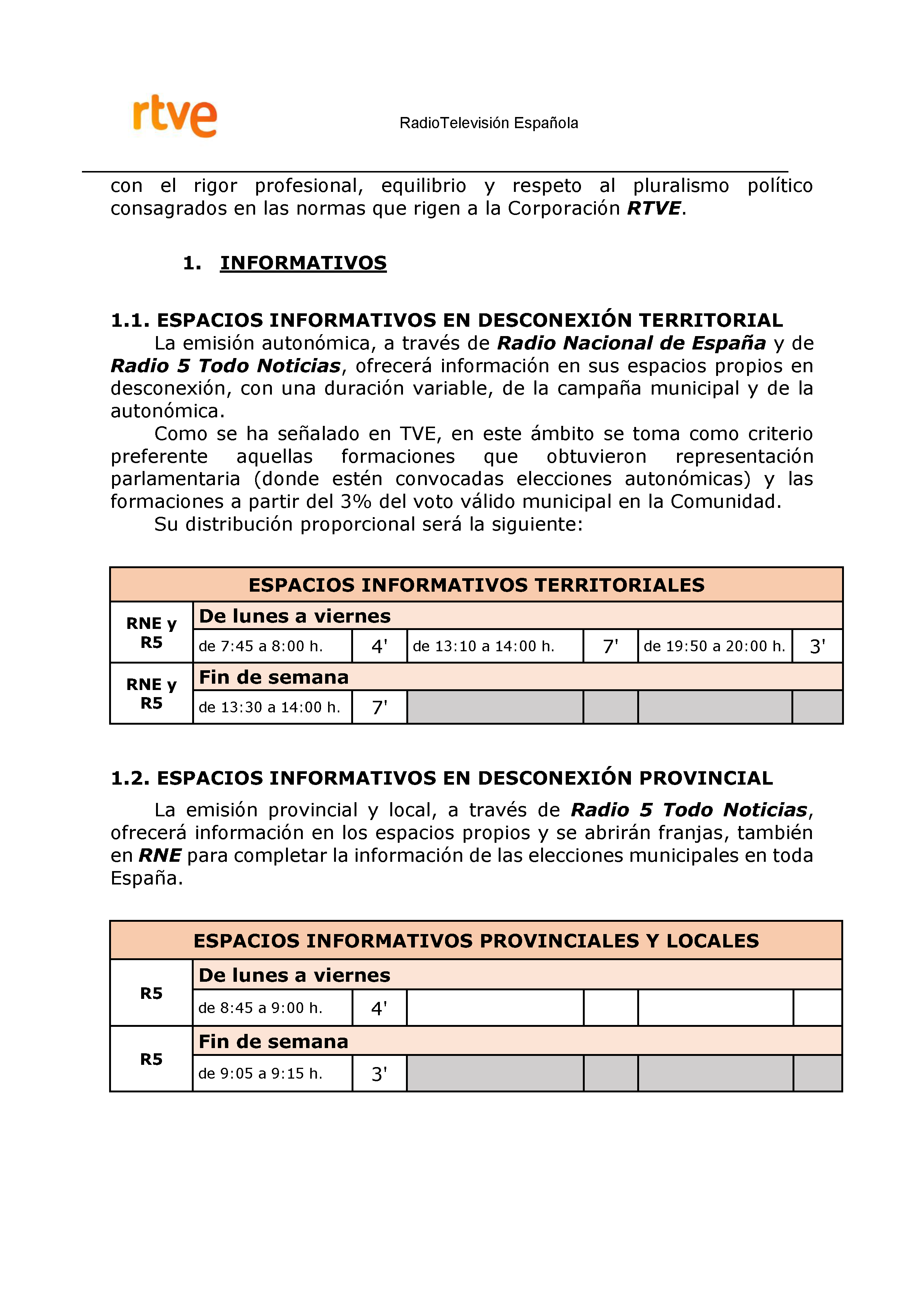 PLAN DE COBERTURA INFORMATIVA RTVE en Extremadura ELECCIONES MUNICIPALES Y AUTONÓMICAS Pag 10