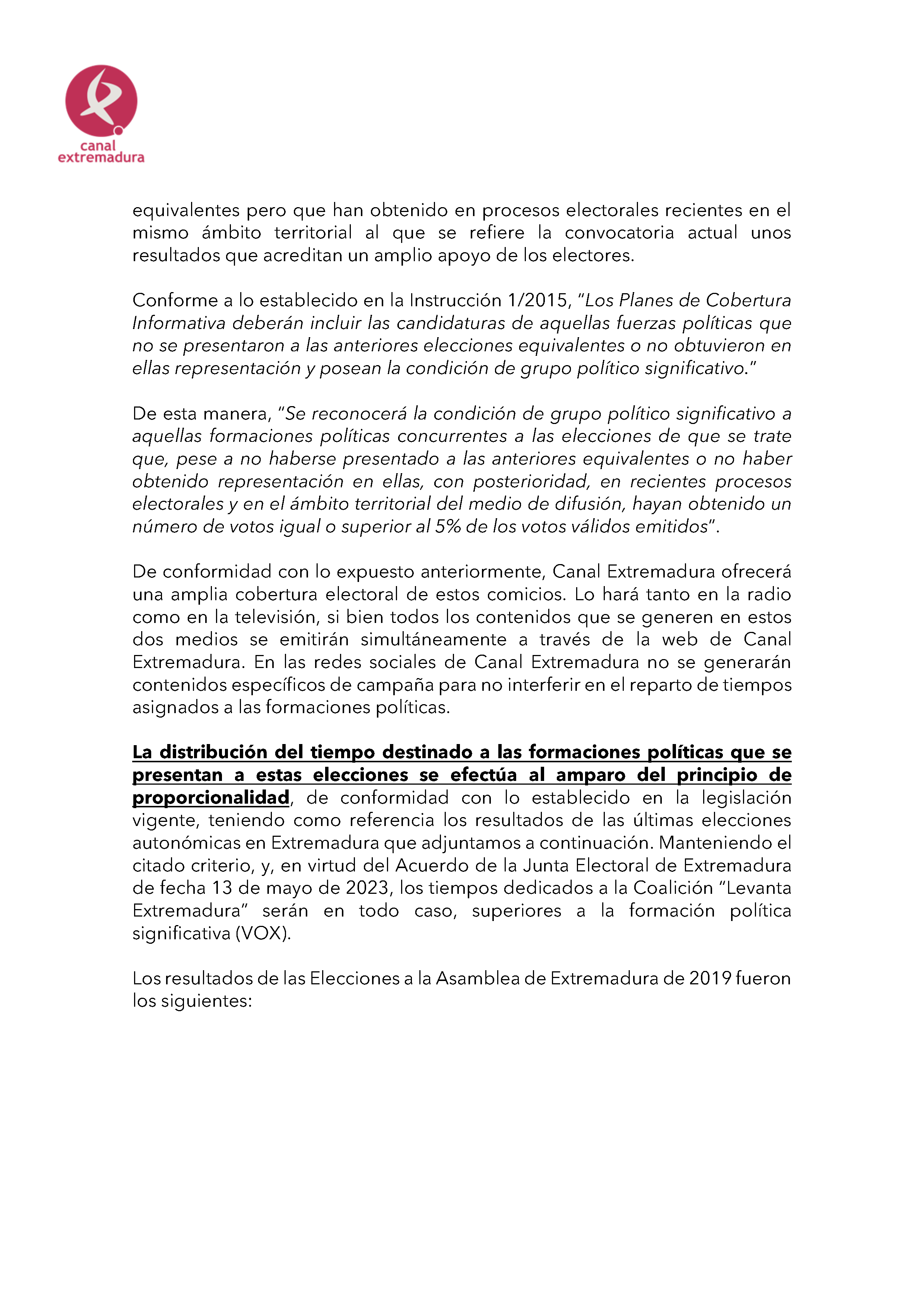 PLAN DE COBERTURA INFORMATIVA DE CANAL EXTREMADURA ELECCIONES AUTONÓMICAS 2023. Pag 3
