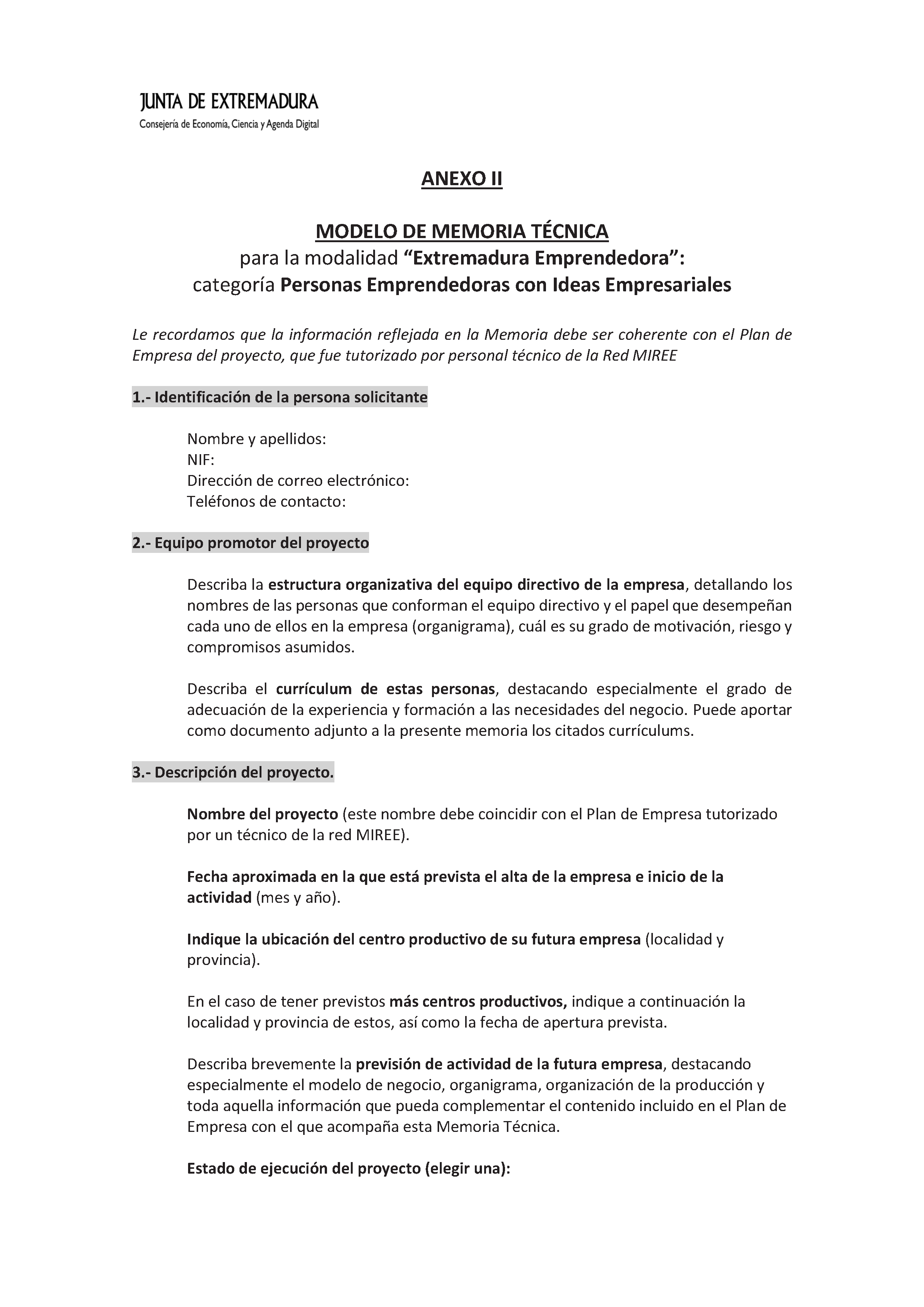 ANEXO II MODELO DE MEMORIA TECNICA Pag 1