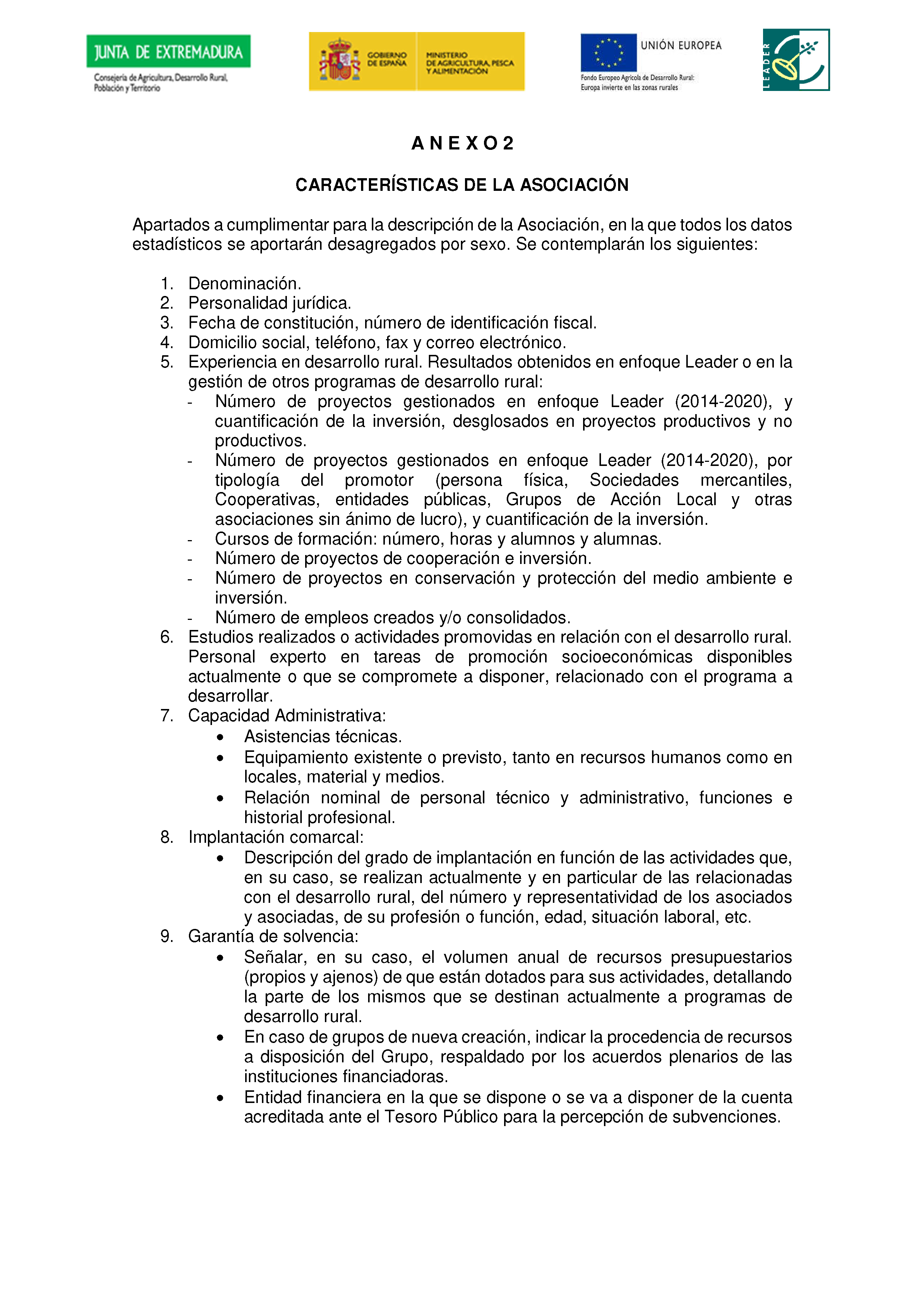 ANEXO 2 CARACTERISTICAS DE LA ASOCIACION Pag 1