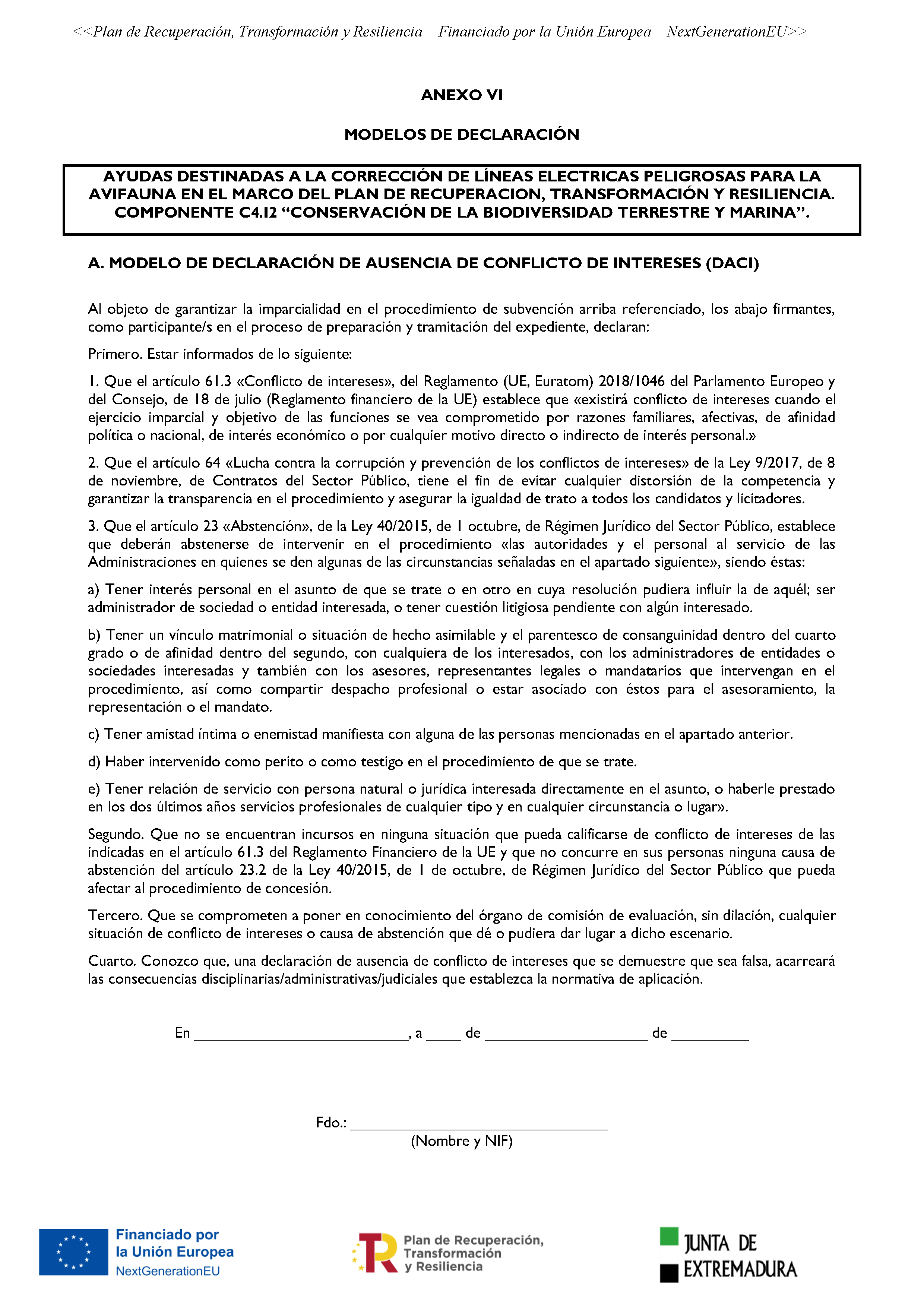 ANEXO VI MODELOS DE DECLARACION PAG. 1