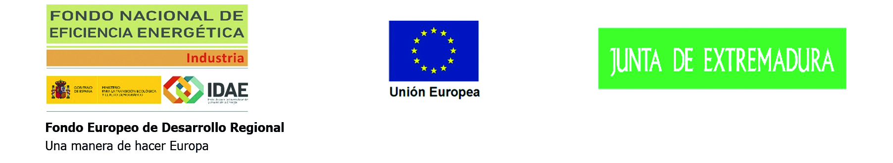 LOGO IDAE FONDO NACIONAL DE EFICIENCIA ENERGETICA - UNION EUROPEA - JUNTA DE EXTREMADURA