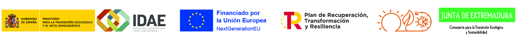 LOGO MINISTERIO DEL INTERIOR - IDAE UNION EUROPEA - PLAN DE RECUPERACION - JUNT DE EXTREMADURA
