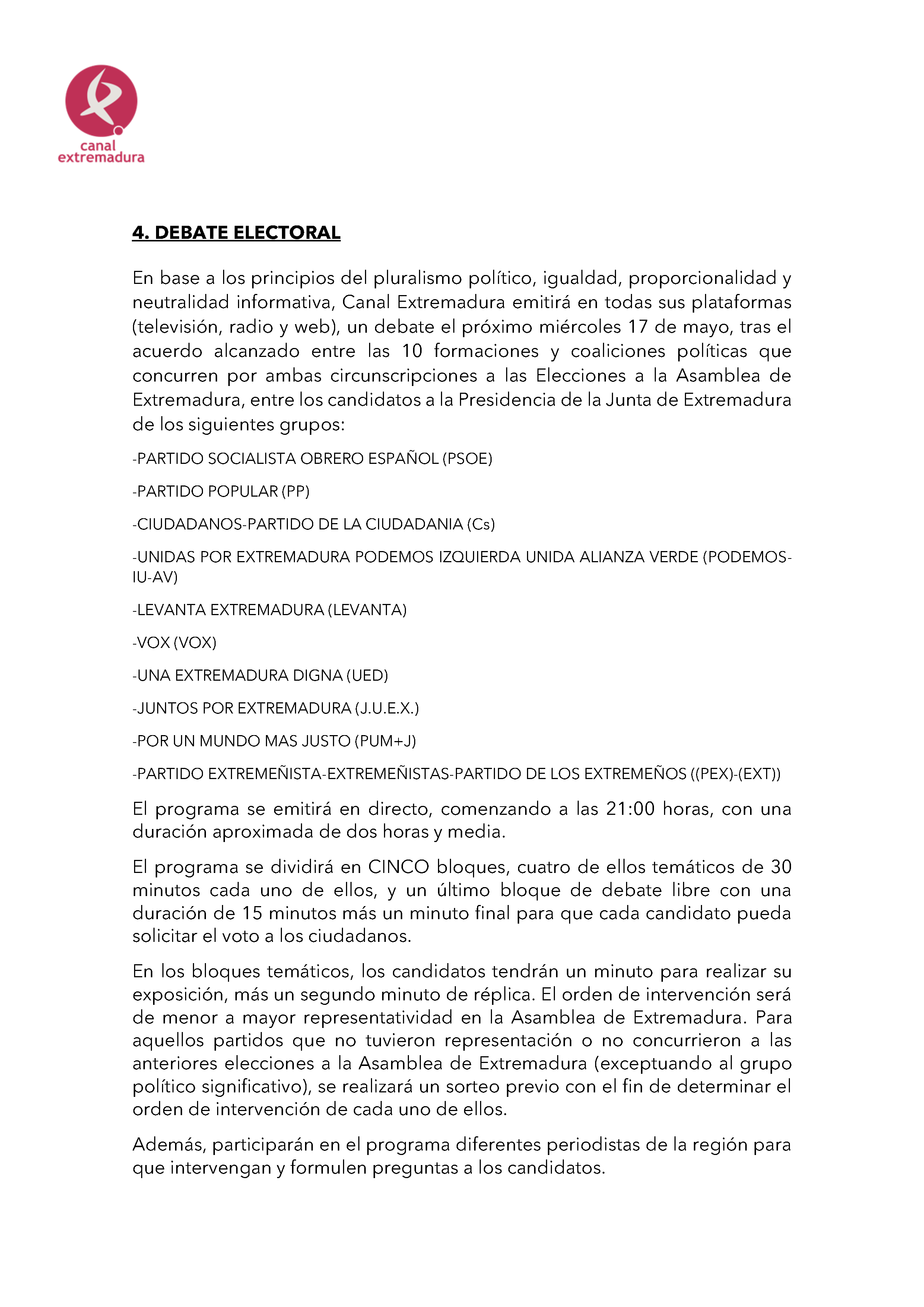 PLAN DE COBERTURA INFORMATIVA DE CANAL EXTREMADURA ELECCIONES AUTONÃ“MICAS 2023. Pag 8