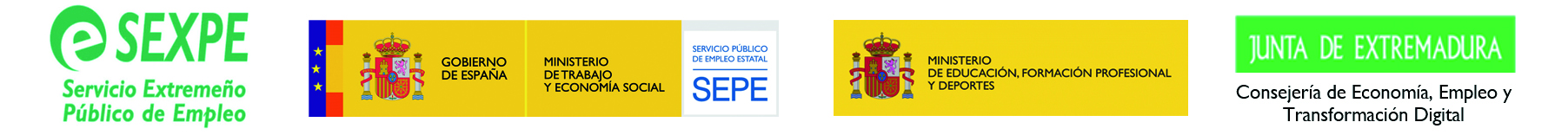 LOGO SEXPE - MINISTERIO DE TRABAJO Y ECONOMIA SOCIAL SEPE - MINISTERIO DE EDUCACION, FORMACION PROFESIONAL Y DEPORTES - JUNTA DE EXTREMADURA