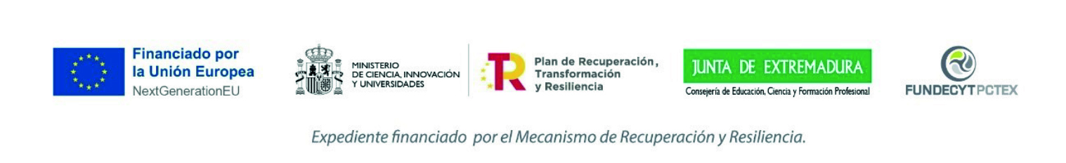 LOGO UNION EUROPEA - MINISTERIO DE CIENCIA, INNOVACIÓN Y UNIVERSIDADES - PLAN DE RECUPERACIÓN - JUNTA DE EXTREMADURA - FUNDECYT PCTEX